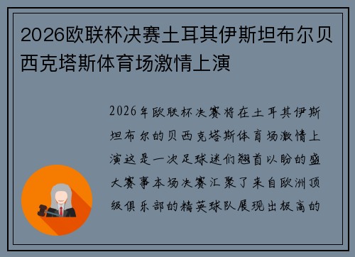 2026欧联杯决赛土耳其伊斯坦布尔贝西克塔斯体育场激情上演 2026欧联杯决赛土耳其伊斯坦布尔贝西克塔斯体育场激情上演
